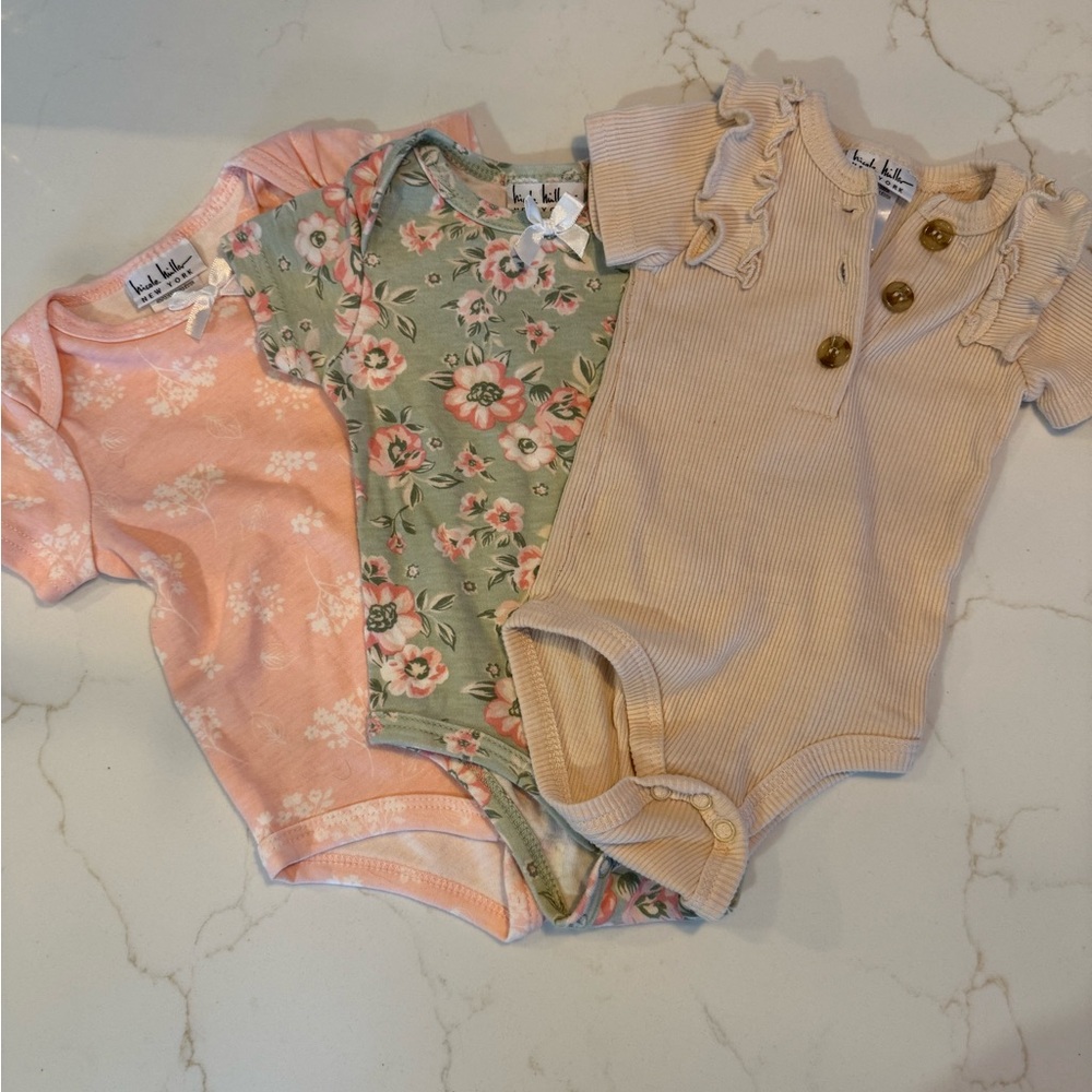 Baby Bodysuit Set (3) - Pink, Green, and Tan